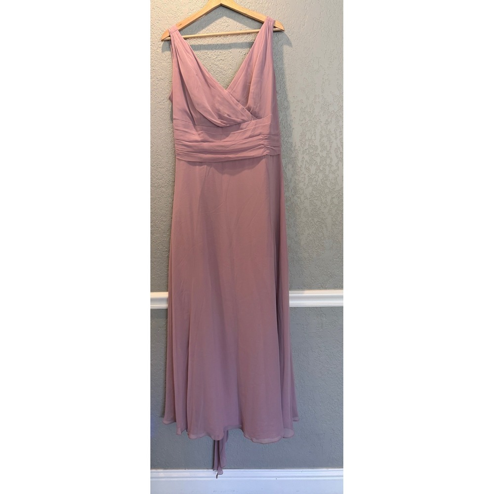 Davids Bridal Mauve Pink Chiffon Surplice V-Neck Ruched Formal Gown Dress